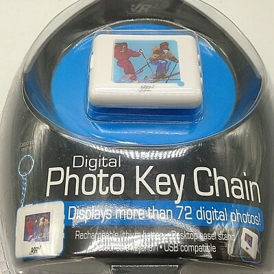 VR3 Digital Photo Key Chain Holds 72 Photos Rechargeable Desktop Easel Stand - Image 1 of 4