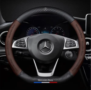 15" PU Leather+Carbon fiber Steering Wheel Cover For Mercedes Benz CLA CLC CLS - Picture 1 of 9