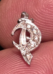 Shriners Pin 14k Weißgold Diamanten Krawattennadel Halbmond Schwert - Bild 1 von 11