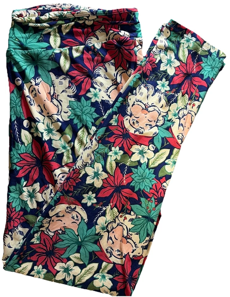 Nuevas Leggings LuLaRoe Papá Noel y Flor de Pascua Retazos Talla TC2 (20-26) NUEVAS SIN ETIQUETAS Foto 1 de 4