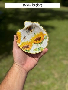 Hummel Schmuck Schale, Schmuckhalter Austernschale Decoupage Kunst Blumendekor A - Bild 1 von 5