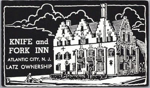 Atlantic City New Jersey Postkarte "KNIFE AND FORK INN" / Holzschnittkunst / unbenutzt - Bild 1 von 2