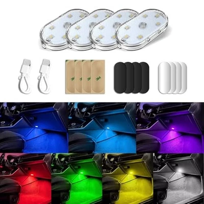 7 Colors Magnetic Car Interior Ambient Lights Wireless, Mini USB C 4PCS - Image 1 of 4