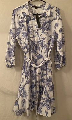 Vestido Cynthia Steff Azul y Blanco Floral Botón Frontal Corbata Cinturón Línea A Nuevo Talla XL Foto 1 de 4