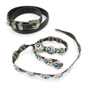 Signed Tony Lama Southwest Sterling Silver Concho Leather Belts Lot of 2#S2368-1 - Picture 1 of 11