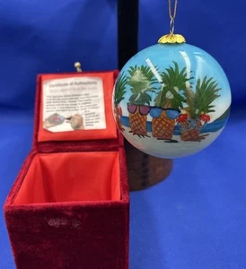 Decorazione in vetro natalizio ananas Hawaii Aloha dipinta a mano al rovescio - Foto 1 di 10