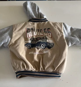 Route 66 Vintage Graphic Bomber Jacket Boys Sz 6 Beige Twill Hooded Outdoor - Picture 1 of 8