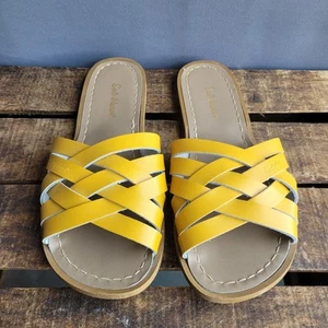 Salt Water Yellow Leather Sandals Criss Cross EX CON UK 8 - Picture 1 of 6