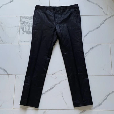 Calças Lanvin Pretas Brilhantes Acetato Blend Tamanho 48 / 36W Feito na Itália - Imagem 1 de 4