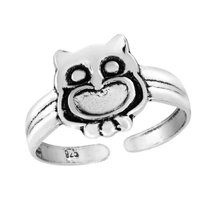 Adorable anillo nocturno de plata esterlina con punta o meñique de búho de ojos anchos - Imagen 1 de 4