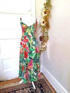 STUNNING BNWOT PRIMARK MULTI TROPICAL FLORAL PRINT COTTON SUMMER SUN DRESS 8 - Picture 1 of 7