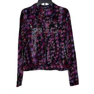 Elementz Shiny Sparkle Button Jean Jacket Shirt Stretch Long Sleeve Women Medium - Picture 1 of 8