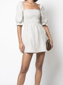 Reformation Damen Größe XS Cerise Leinen beige Puffärmel Minikleid EUC! - Bild 1 von 12