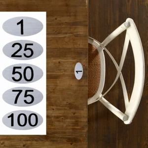 Table Numbers Restaurant Bar Hotel Business 45mm Silver Oval Self Adhesive Round - Picture 1 of 7