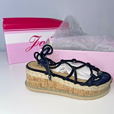 Sandálias plataforma plana Never Fall renda amarrar perna envoltório em torno de cortiça camurça preta 6 - Imagem 1 de 4