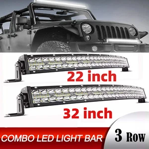22/32 Inch Curved Light Bar Tri Row Spot Flood Combo Truck Offroad ATV SUV 4WD - Picture 1 of 18