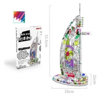 DIY 3D Burj Al Arab Puzzle with 10 Colour Pens - Age 6+ - Image 1 of 3