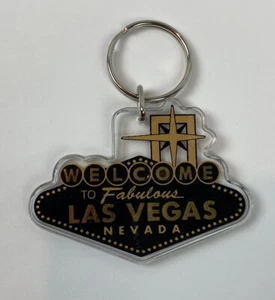 Vintage Welcome To Fabulous Las Vegas Black & Gold Keychain Key Ring Sign #23B - Picture 1 of 3