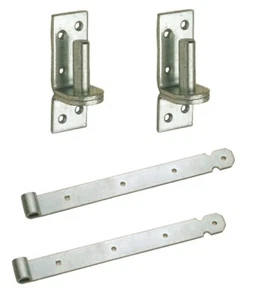 PAIR OF GATE HINGES & BANDS Pin Band Silver Galvanised 5/8" 16MM X 300MM - Picture 1 of 4