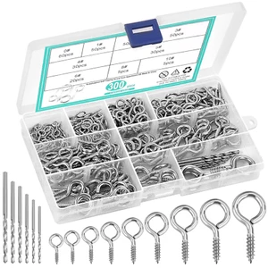 306 PCS Eye Hooks Screws Assortment Kit, (0.6"-1.65") 9 Sizes Nickel Plated For - Picture 1 of 12