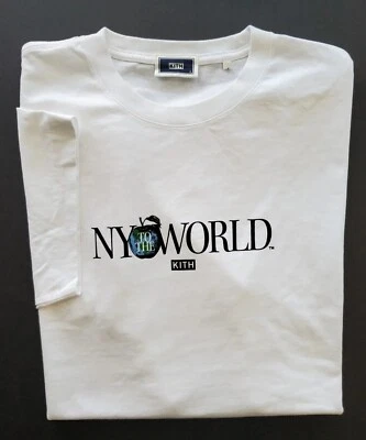 NUEVA KITH Hombres Nueva York "NY To The World" Camiseta Blanca Auténtica Talla L Foto 1 de 4