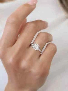 Anello delicato fidanzamento diamante coltivato in laboratorio cuscino IGI 1,00 CT ORO BIANCO MASSICCIO 14 CARATI - Foto 1 di 7