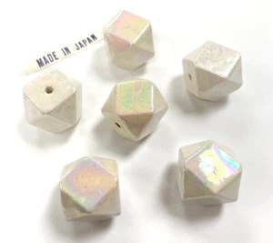 6 VINTAGE JAPANESE PORCELAIN WHITE AB HEXAGON 21mm. BEADS 6493 - Picture 1 of 3