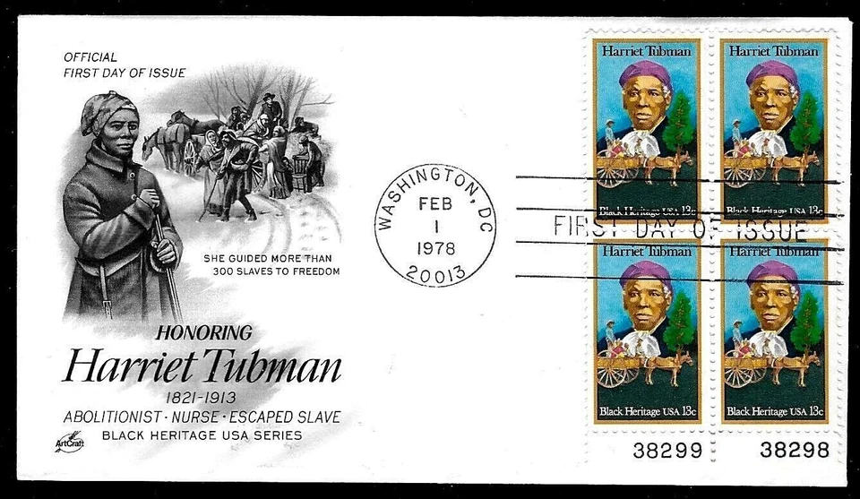 1744 13c Stamp (1978) THE HARRIET TUBMAN FDC BY ART CRAFT CACHETS - PLATE BLOCK - Image 1 of 1