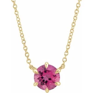 Natural Pink Tourmaline Solitaire 18" Necklace In 14K Yellow Gold - Picture 1 of 2