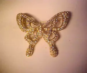 RÖMER signierte goldfarbene Strass SCHMETTERLING ANSTECKNADEL BROSCHE - Bild 1 von 5