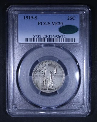 1919-S Standing Liberty Quarter - 25c PCGS VF20 CAC ✅ - Nice Example - Image 1 of 4