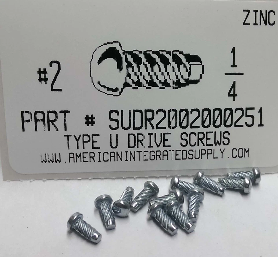 AMERICANINTEGRATEDSUPPLY.COM #2x1/4 Round Head U-Drive Screws Steel Zinc Plated (100)