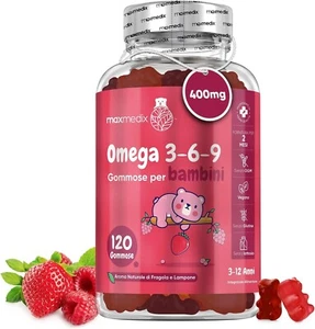 Omega 3 6 9 Bambini 400mg in 120 Gommose Vegan Fragola Lampone 2 Mesi Gommose - Foto 1 di 11