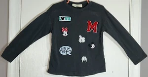 Zara Disney Little Girl Sz 5 Top Long Sleeve Black Minnie Mouse Appliques/Mickey - Picture 1 of 10