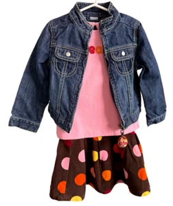 Gymboree monkeys outfit polka dot skirt, demin jacket pink shirt loveable size 4 - Picture 1 of 8