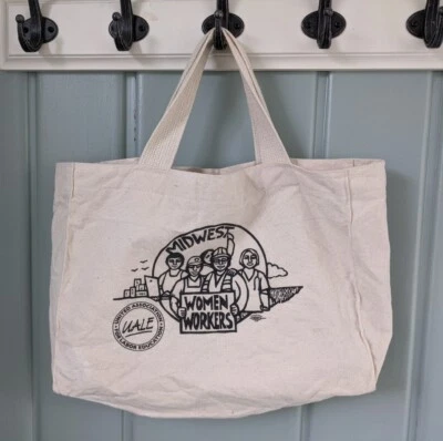 Borsa Midwest donna operaia tela UALE xilografia vintage USA lavoro Bayside 10x14 - Immagine 1 di 4