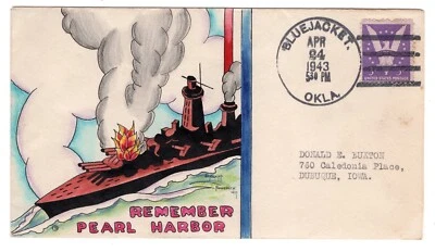 #905 Dorothy Knapp Hand Painted #9 - WWII Patriotic "Remember Pearl Harbor" - Image 1 of 2