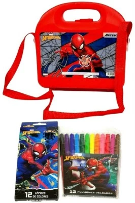 Fiambrera Artesco Marvel Spider-Man, 12 lápices, 12 marcadores (3 juegos) nueva con etiquetas Foto 1 de 4