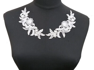 2prs-5 prs White Flower Lace Patch Motif Applique neckline 6" /15cm width A274 - Image 1 of 4