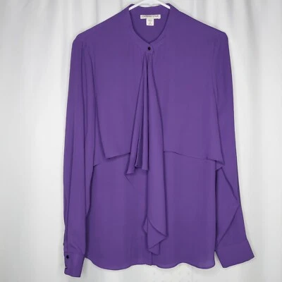 Coldwater Creek Blouse Women Medium Purple Chiffon Tie Layers Button Long Sleeve - Image 1 of 4