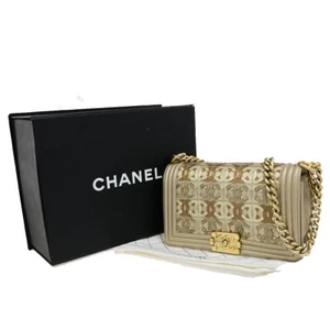 CHANEL CC Logo Paris-Dubai Boy Chain Shoulder Bag Leather Gold GHW 868RK963 - Picture 1 of 18