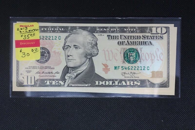 2013 $10 Federal Reserve Notes Two Consecutive funny numbers F6 - CUR-0109 - Image 1 of 3