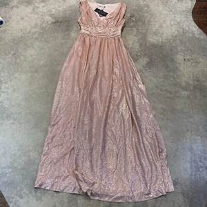 Rachel Zoe Madison Metallic Dress Womens Knitted Maxi Rose Gold V Neck - Picture 1 of 14