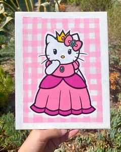 Original Hand Painted Hello Kitty Acrylic Canvas Painting - Kawaii Fanart - Picture 1 of 2
