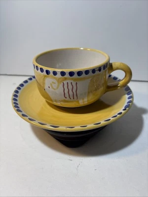 VIETRI Campagna Solimene amarillo y azul Ram taza y platillo Italia - descontinuado/raro Foto 1 de 4