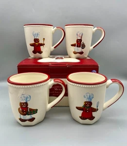 Williams Sonoma 4er Set Lebkuchen Koch Tassen mit Perlenrand Weihnachten Neu - Bild 1 von 8