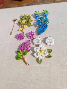 Lotto spille e orecchini vintage fiori dipinti a mano + bonus tutti firmati #3 - Foto 1 di 4