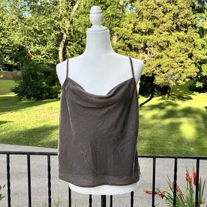 Banana Republic Taupe Velvet Drape Cowl Neck Tank Cami Top Womens Medium NWT - Picture 1 of 6