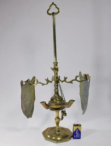 historische große MESSINGLAMPE Ölleuchter Flügelschirme Vintage Deko Historismus - Bild 1 von 6
