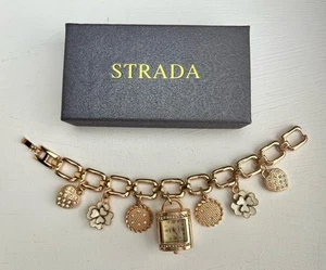 NWT STRADA Watch Chain Bracelet Charms + Crystals Rose Gold Tone Preppy Classic - Picture 1 of 17